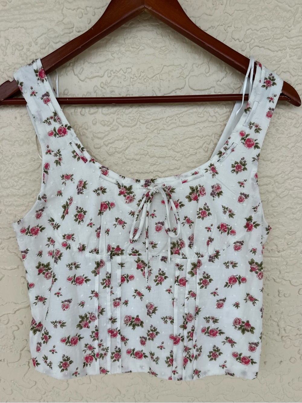Romantic Floral Swiss Dot Tank Coquette Cottagecore Top M - Picture 2 of 6